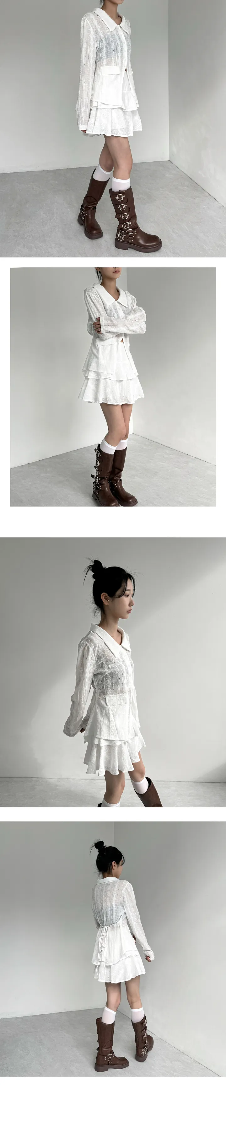 [발레코어🤍러블리] 카라 펀칭 프릴 레이스 블라우스&스커트 투피스 상세 이미지 5