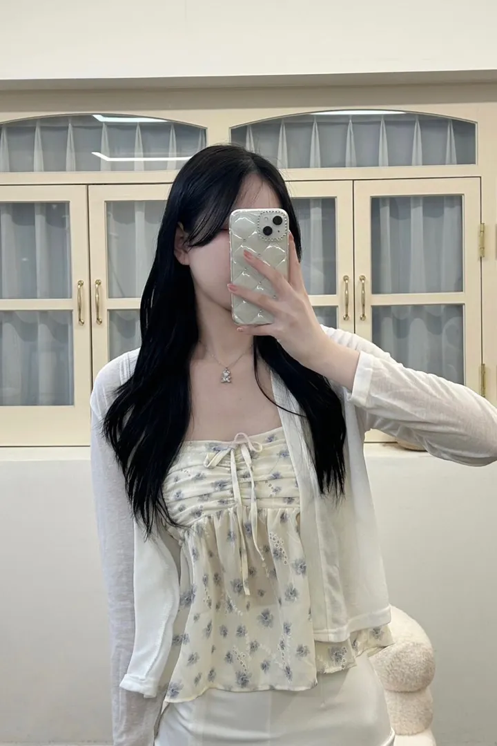 [진짜예쁨💕]셔링 플라워 나시 가디건 셋트 봄데이트룩 상세 이미지 20