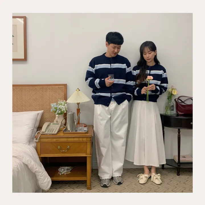 커플룩,시밀러룩베리 단가라 커플가디건 스트라이프 라운드가디건 시밀러룩 봄 꽃놀이 벚꽃 상세 이미지 10