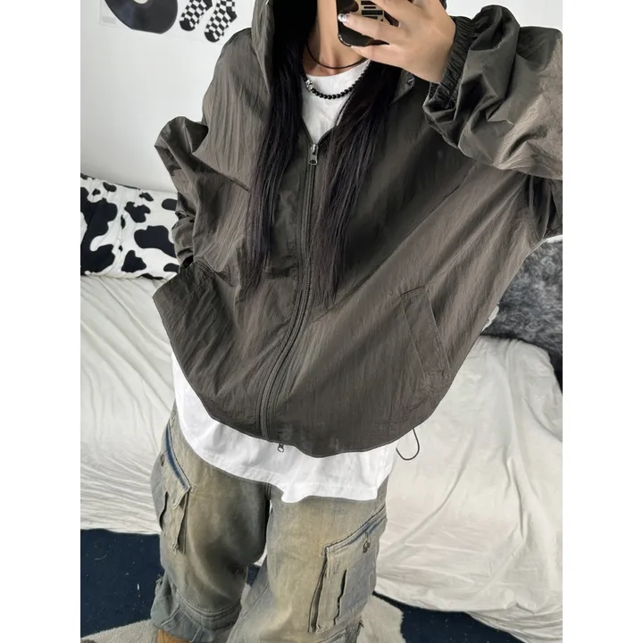 [재진행/UNISEX]고프 후드 루디 컬러 힙 윈드 집업 점퍼(chacoal,wine,blue) 상세 이미지 5
