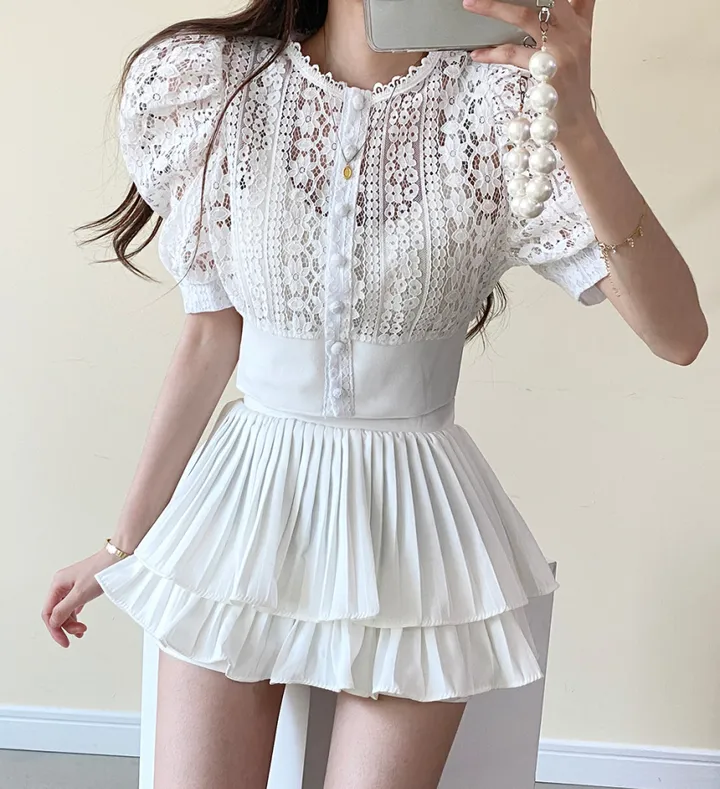 퍼프 레이스 자수 시스루 가디건 상세 이미지 8