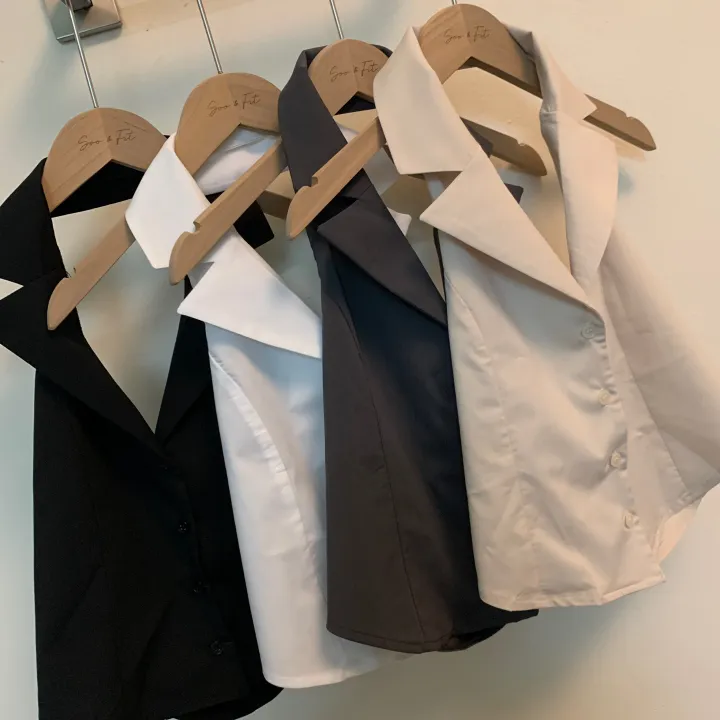 [섹시홀터SET🖤] 국내제작 섹시 정장 홀터넥 슬림 민소매 나시 카라 셔츠 블라우스 + 로우 치마바지 미니 스커트 여행룩 봄 여름 투피스 세트 셋업 상세 이미지 26
