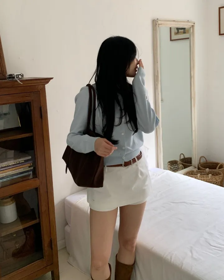 팔뚝살부각X /팬던트 가디건 봄가디건 세미크롭 크롭 니트 가디건 상세 이미지 128