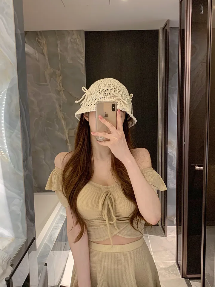 [러블리무드🎀소두핏] 벙거지 버킷햇 꽈배기 그물 뜨개 니트 짜임 모자 봄 여름 휴양지룩 휴가룩 여행룩 3COL 상세 이미지 19