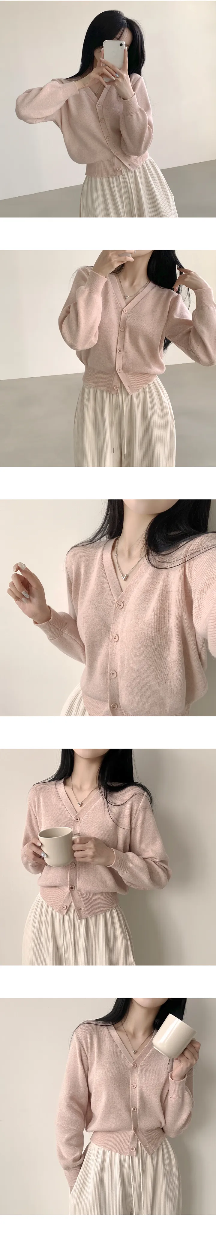 [허리잘록~/부드러워요] 말라보이는, 브이넥 무지 크롭 긴팔 니트가디건 (10color) 상세 이미지 4
