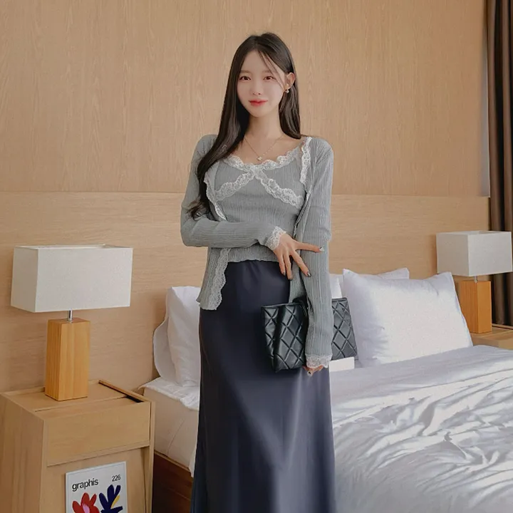[부분 당일배송🤍나시가디건set/벚꽃룩🌸] 슈디 레이스 끈나시 + 레이스 긴팔 골지 가디건 세트 데일리룩 데이트룩 벚꽃룩 발레코어 여리여리 여리핏 레이스가디건 레이스나시 상세 이미지 44