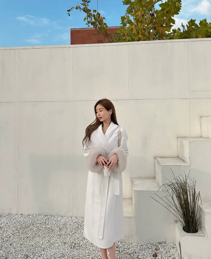 🚀오늘출발 [3color] 프리미엄 리얼 사가 폭스 소매 퍼 트리밍 로브 벨트 핸드메이드 울 롱 코트 상세 이미지 38