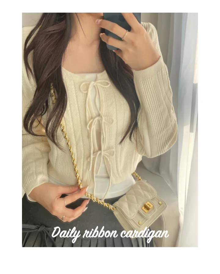 [주문폭주🤍/리본포인트!]  💘남심 저격해버릴 리스 쓰리리본 가디건 상세 이미지 2