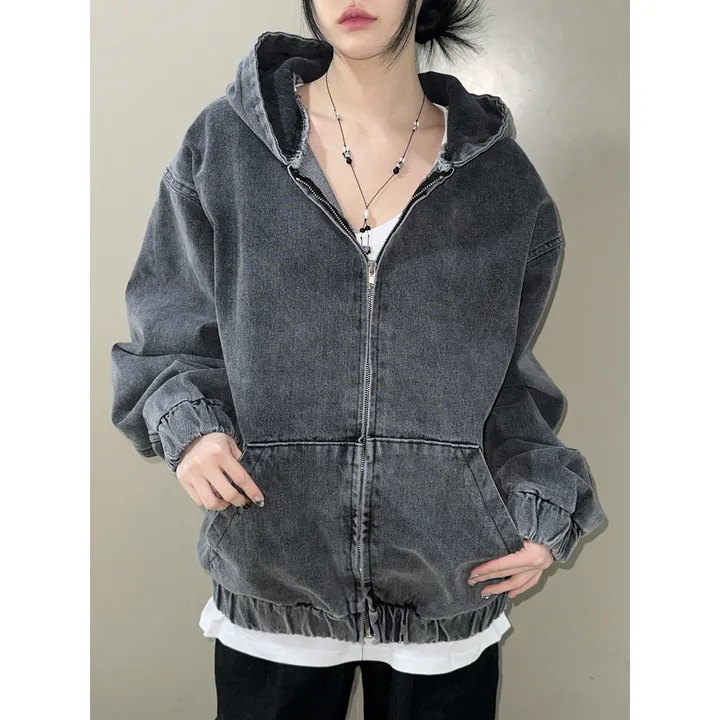 [UNISEX]시티드 데님 루즈 박시 후드 집업 점퍼 자켓(2color/5-7일 여유주문) 상세 이미지 27