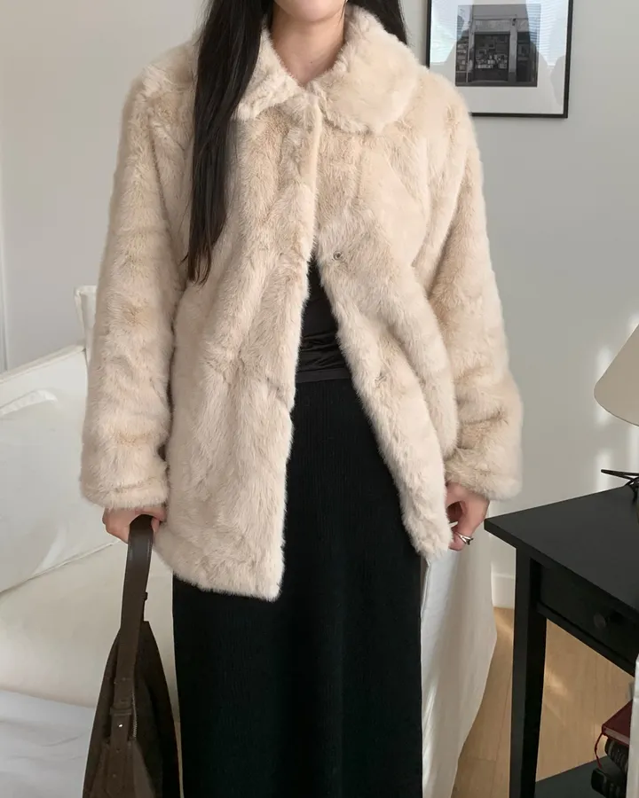베인 겨울 카라 퍼 자켓 하프코트 싱글자켓 밍크자켓 상세 이미지 4