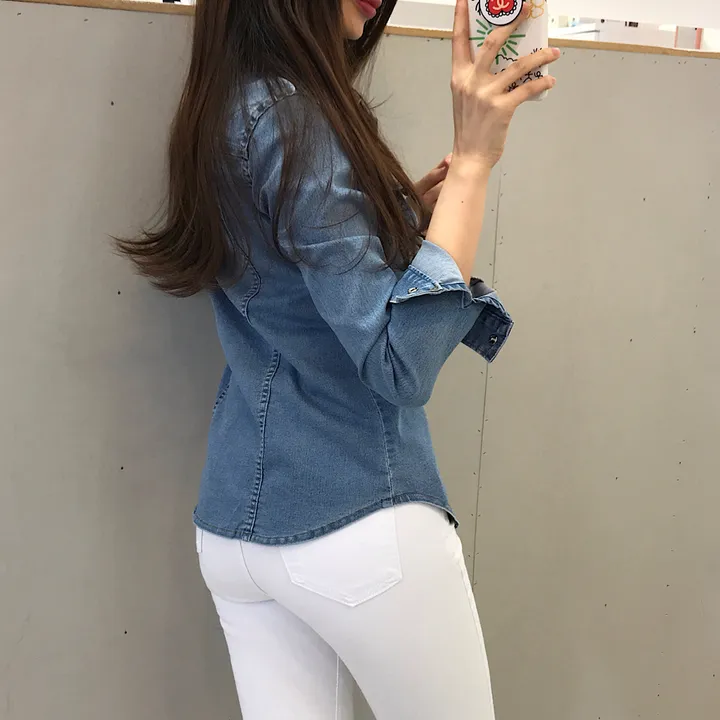 반팔/긴팔 주문폭주 스판 슬림핏 데님 청남방 자켓 셔츠 상세 이미지 11