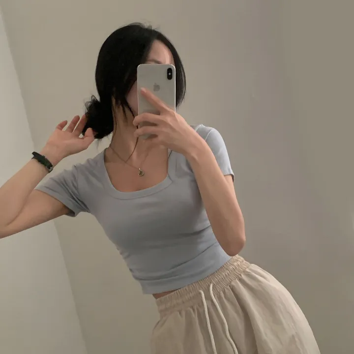[파스텔🤍/MADE] 보장된핏, 옆셔링 스퀘어넥 반팔 크롭티셔츠 - 8color 상세 이미지 33