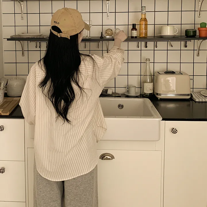 [여름셔츠✨/오버핏!] 버터링 스트라이프 바스락 코튼 레이어드 셔츠 넉넉함보장 빅사이즈 상세 이미지 5
