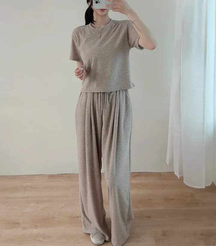 *빠른출고*[최저/set❤️/휘뚤마뚤!]벨루아 반팔 핀턱 트레이닝 세트 벨벳 세트 투피스 여름세트 여름투피스 상세 이미지 13