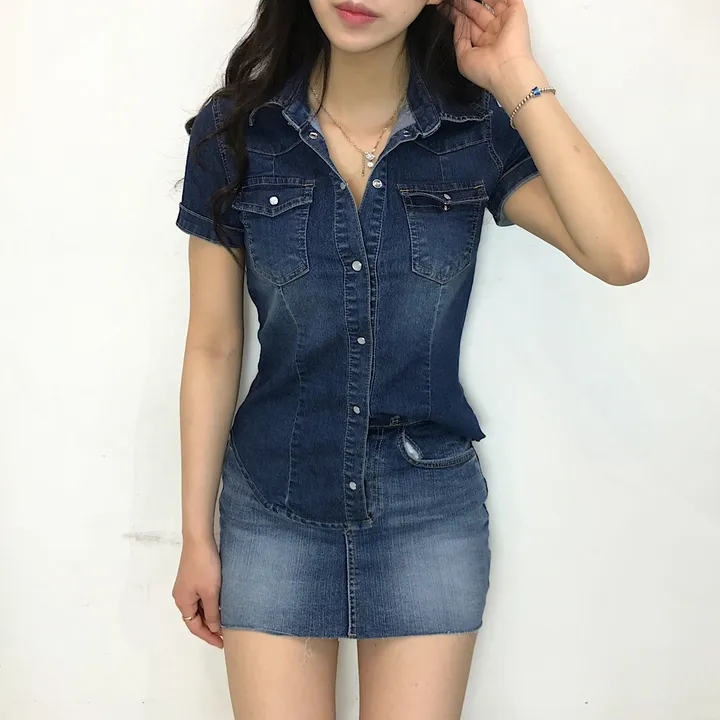 반팔/긴팔 주문폭주 스판 슬림핏 데님 청남방 자켓 셔츠 상세 이미지 36