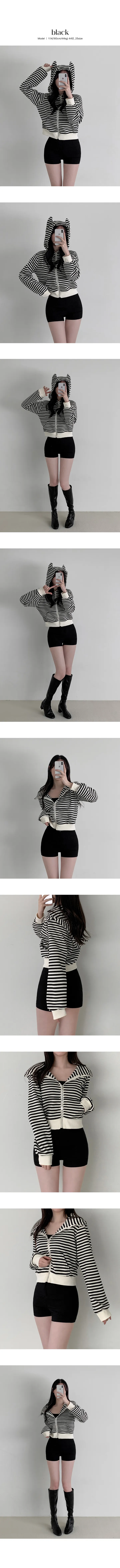 [귀여워🖤] 탄탄한원단, 캣츠 데빌뿔 스트라이프 단가라 크롭 후드 집업 / 봄 가을 유니크 졸귀템 상세 이미지 5