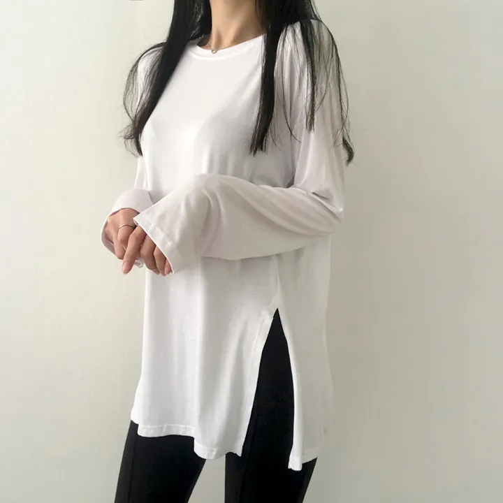 [당일출고/기본필수템!] 찰랑한느낌, Y존커버 옆트임 레이어드 티셔츠 상세 이미지 15