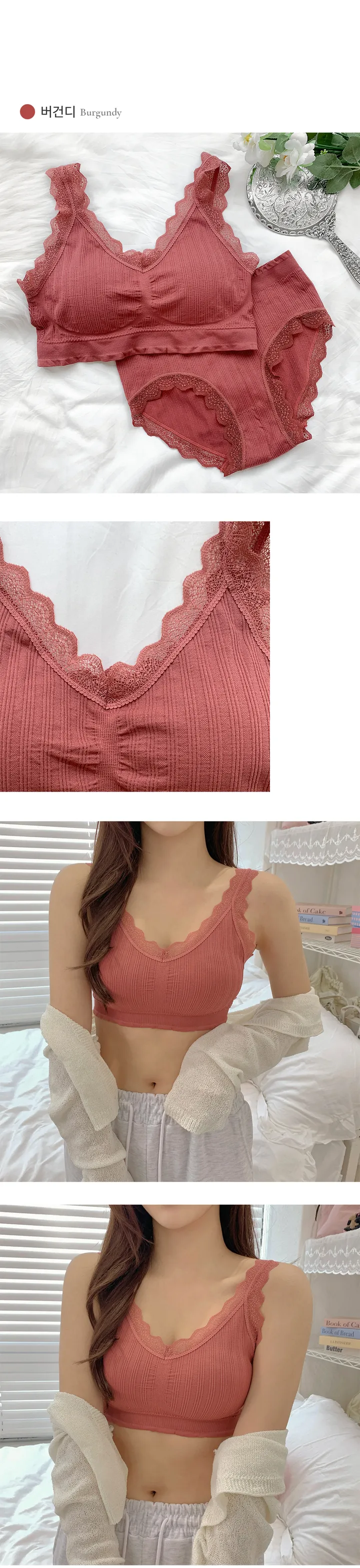 A컵에서 C컵으로! (44~88사이즈) 뽕브라 볼륨업 셔링 레이스 스트랩 노와이어 빅사이즈 이너 브라렛 브라탑 팬티 속옷세트 상세 이미지 13