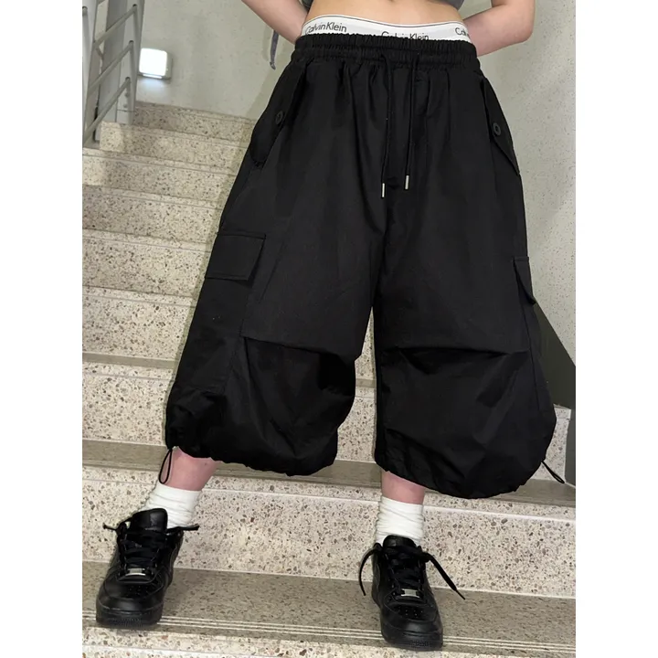 ★BEIGE 4/25 출고예정★[UNISEX]더블 포켓 커버 포인트 유니크 핀턱 카고 코튼 루즈 스트링 버뮤다 하프 팬츠(4color) 상세 이미지 54