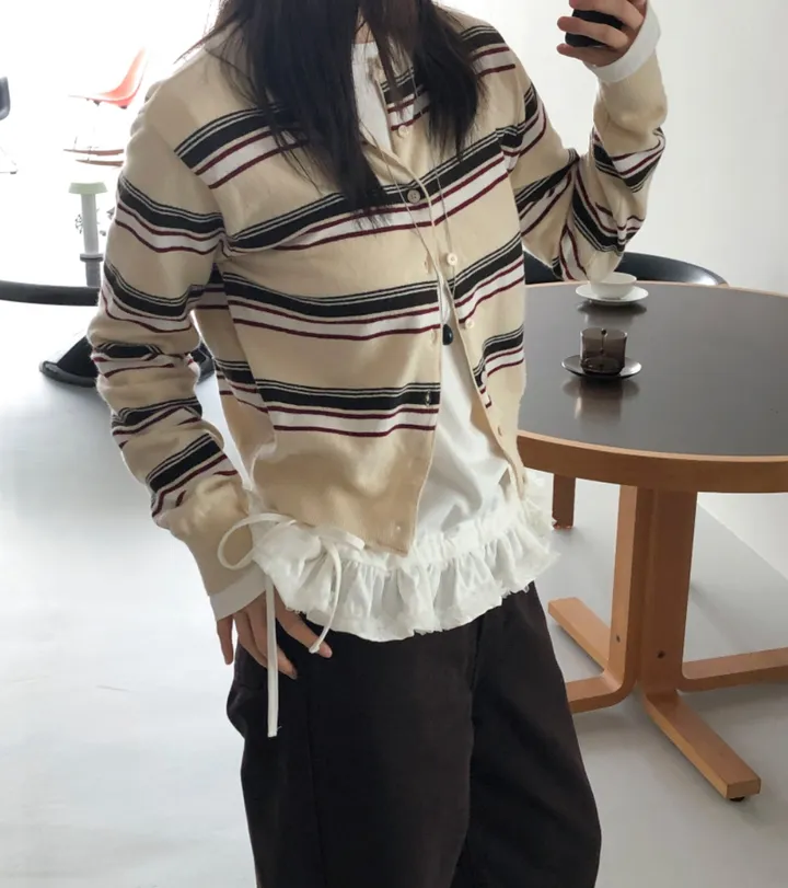 스트라이프 단가라 니트 가디건 2컬러 결혼식 데일리 출근룩 상세 이미지 14