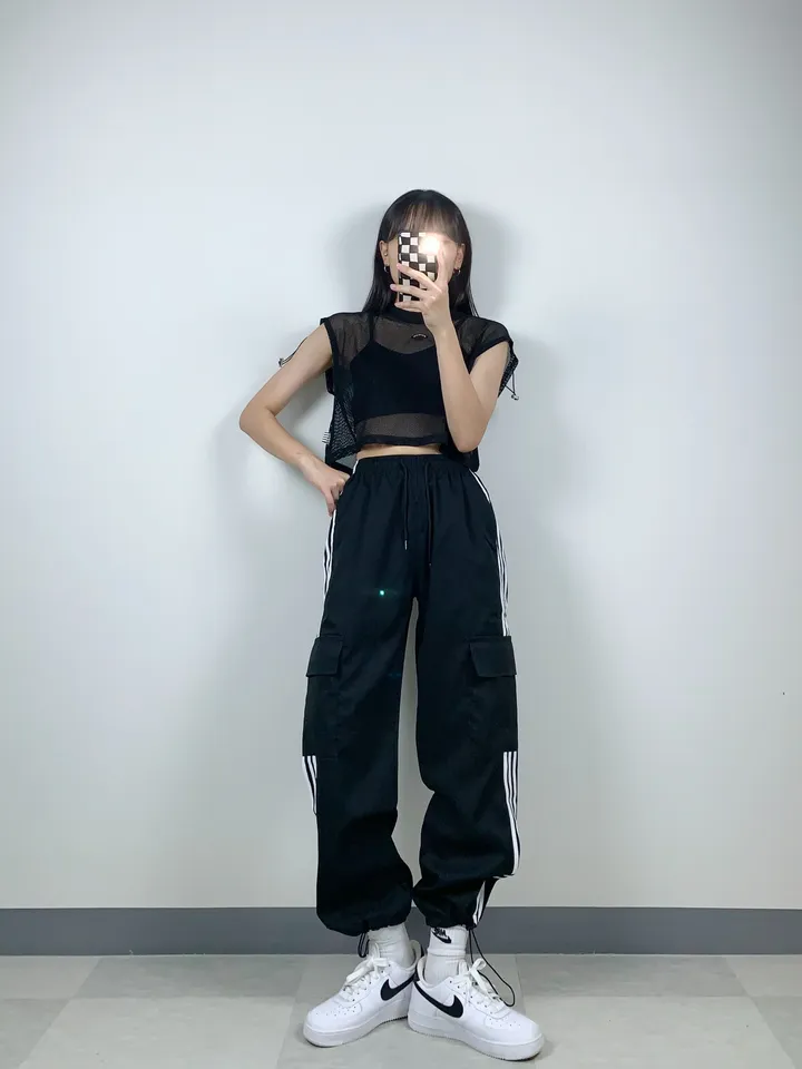 3트랙M 와이드 하이웨스트 스트링 2way 트레이닝 조거 바지 밴딩 팬츠 Y2K 유니크 빈티지 힙한 무드 데일리 스트릿 클럽 아이돌방송댄스 댄서공연무대단체의상 상세 이미지 2