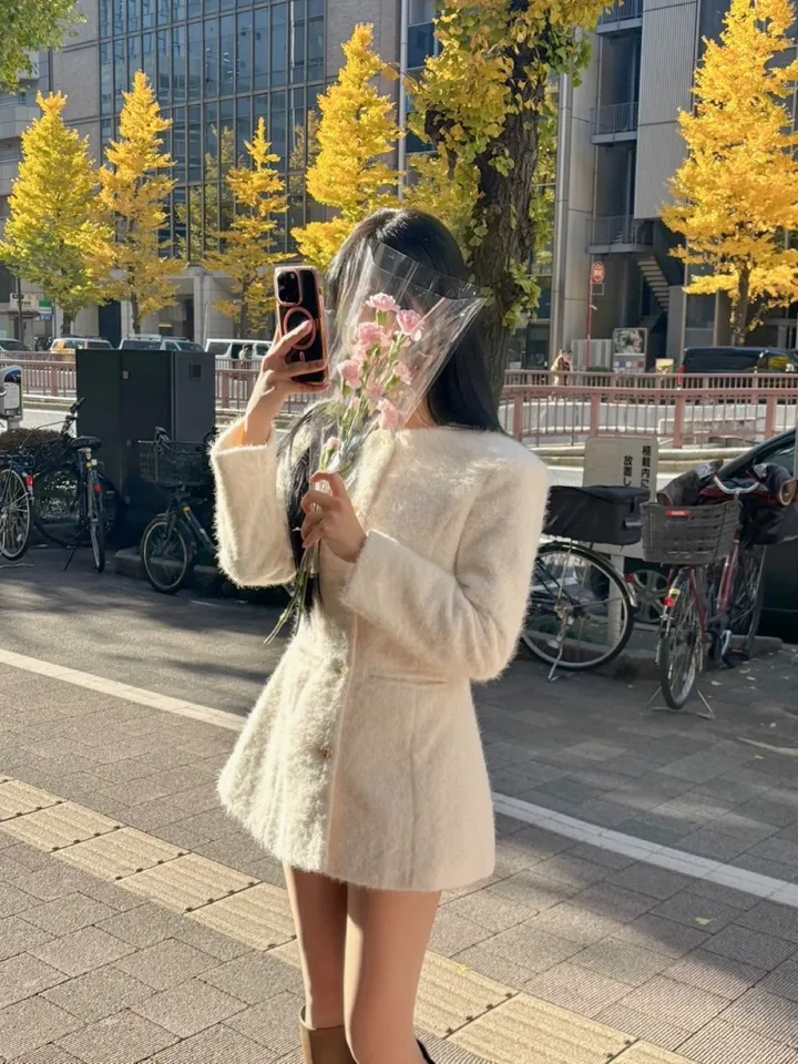 [코트겸원피스💗] 보들보들 연말룩 앙고라 하프 자켓 코트 원피스 상세 이미지 9