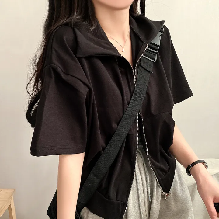 [여름/예쁜데일리!] 볼륨 카라 투웨이 무지 크롭집업 반팔 3color 상세 이미지 22