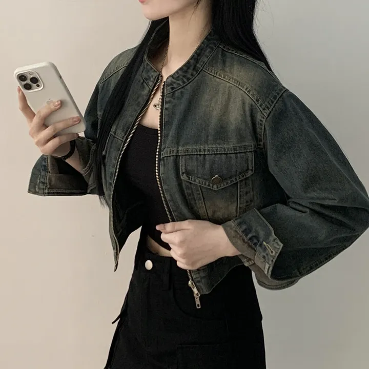 [빈티지힙] 투웨이 데미지 바이커 크롭 워싱 데님 자켓 상세 이미지 22