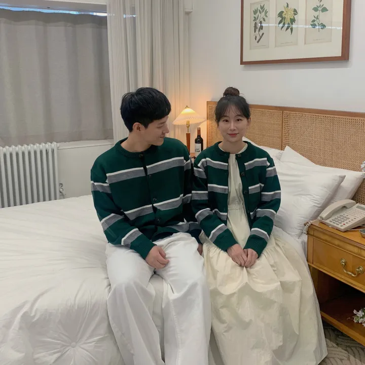 커플룩,시밀러룩베리 단가라 커플가디건 스트라이프 라운드가디건 시밀러룩 봄 꽃놀이 벚꽃 상세 이미지 20