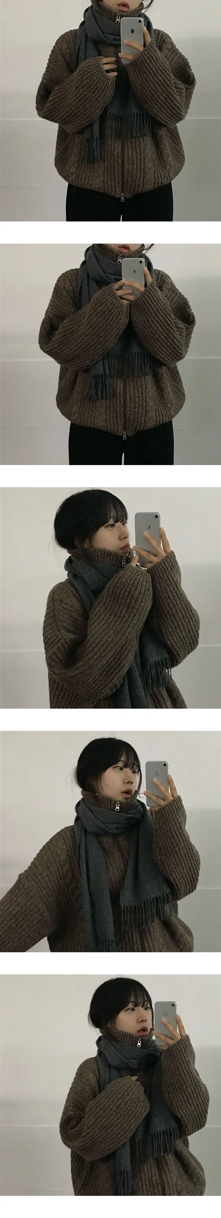 *당일출고*(왕도톰/루즈핏)모에 폭닥 꽈배기 하이넥 투웨이 니트집업 - 5color 상세 이미지 6