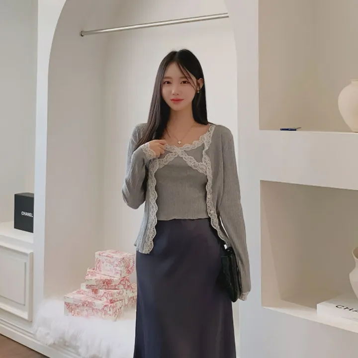 [부분 당일배송🤍나시가디건set/벚꽃룩🌸] 슈디 레이스 끈나시 + 레이스 긴팔 골지 가디건 세트 데일리룩 데이트룩 벚꽃룩 발레코어 여리여리 여리핏 레이스가디건 레이스나시 상세 이미지 43
