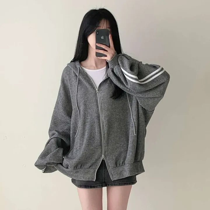 [-120/간절기필수소장💛] 골지 투웨이 오버핏 트랙 라인 후드집업 3c 상세 이미지 7