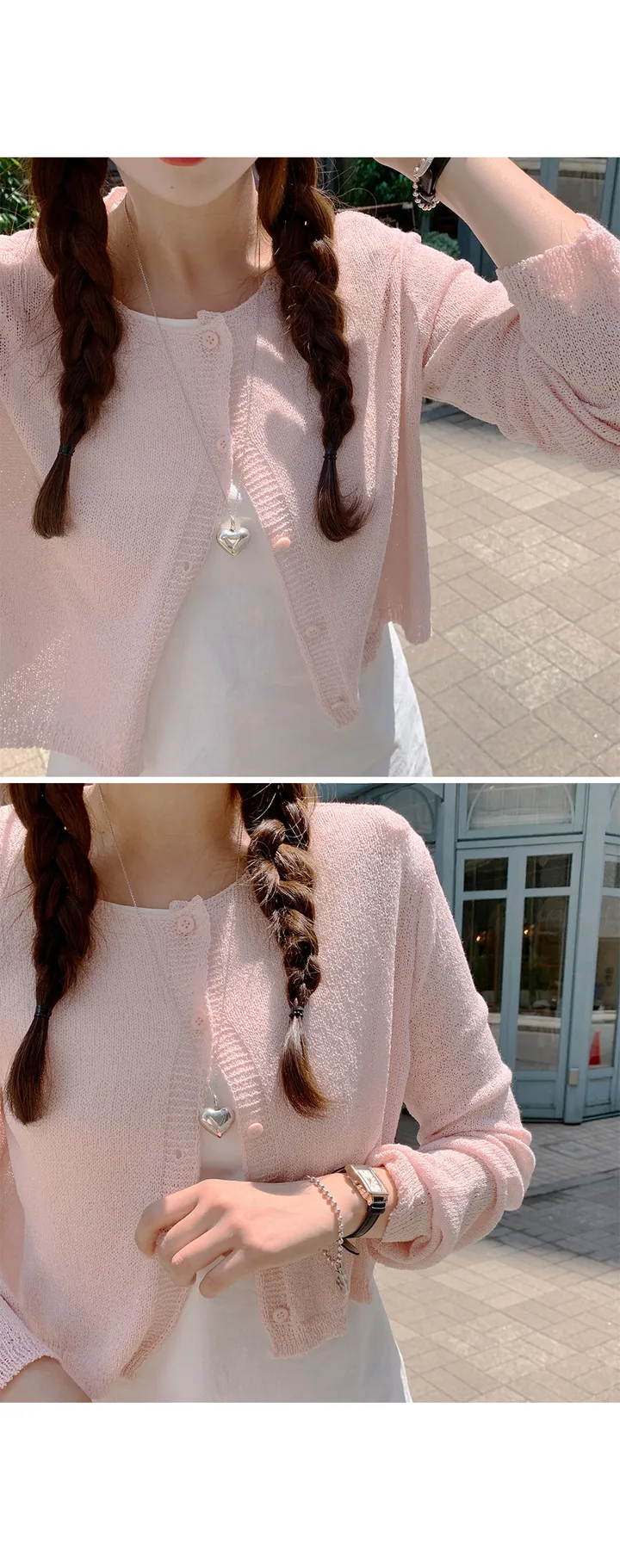 [살안타💖] 팝핑 솜사탕 니트 가디건크롭 시스루 레이어드 볼레로 커버업 부클 가디건 가을 간절기 아우터 살안타템 상세 이미지 74