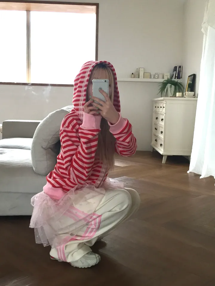 striped lace hooded zip-up [3color] 상세 이미지 23