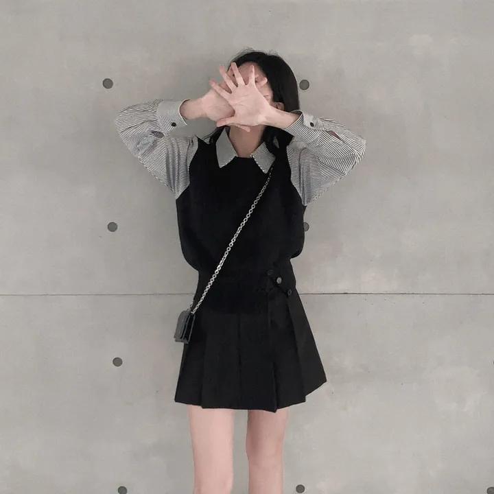 [단독/일체형!/✨주문폭주✨]올인원 쓰리버튼 레이어드 일체형 스트라이프 셔츠+니트조끼 상세 이미지 17