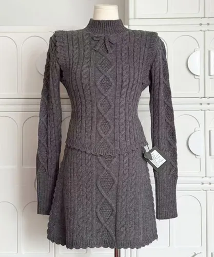 [투피스세트]꽈베기 니트 티셔츠 니트 미니스커트 MA25171005 포레스트미스트38966395