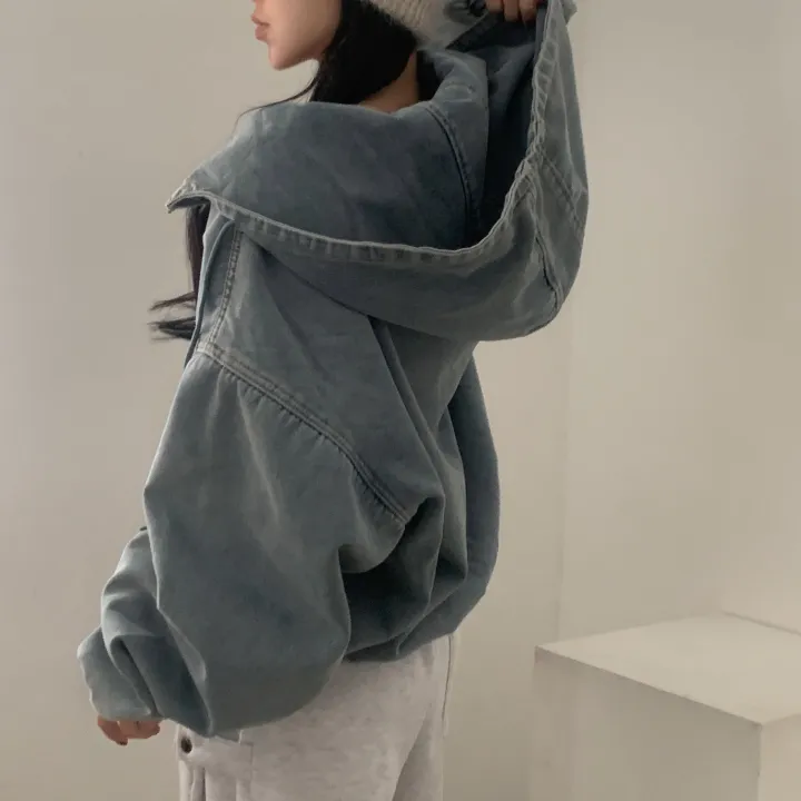 [전체퍼안감🤍/크롭VER추가!] 왕오버핏! 한겨울 투웨이 데님 양털 후드 패딩점퍼, 집업 - 2color 상세 이미지 7