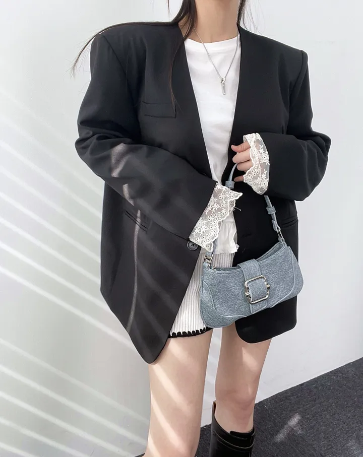 *핏대박레이스자켓* 봄옷 자켓 오버핏 레이어드 레이스 노카라 자켓 박시핏 봄아우터 봄자켓 레이스자켓 상세 이미지 10