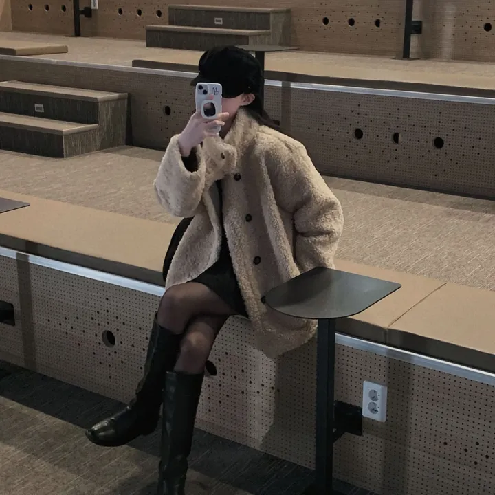 [왕아방핏🤎/주문폭주✨]후회없는 선택,푸들 양털 오버핏 하프 스웨이드 퍼자켓,코트 상세 이미지 29