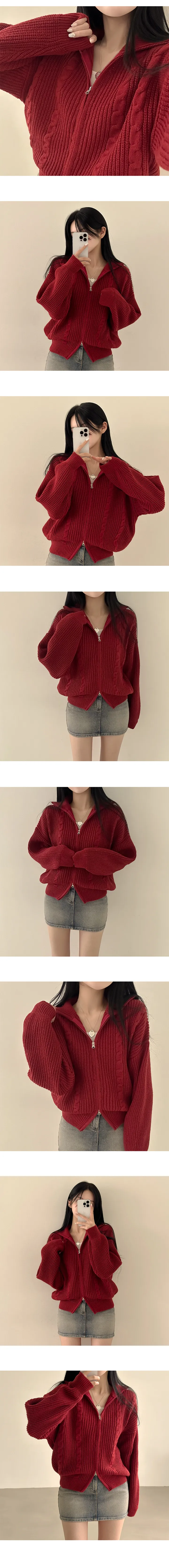 [데일리/아방핏] 말라보이는, 도톰 꽈배기 카라 투웨이 루즈핏 니트집업 가디건 (5color) 상세 이미지 3