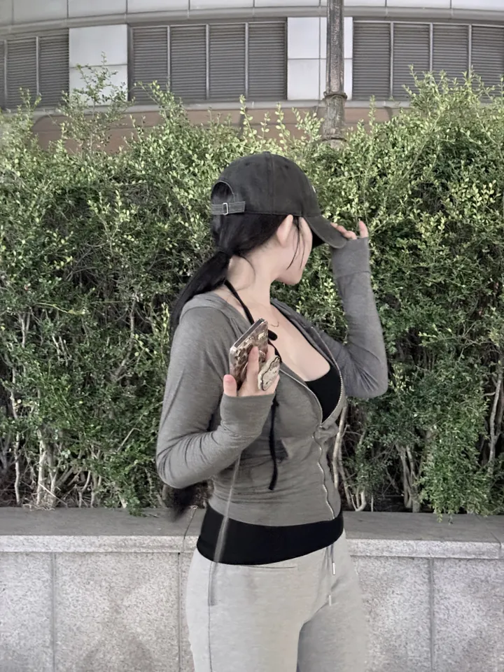 *집앞꾸안꾸* 리치 슬림핏 후드집업 4color/ 허얇골넓 크롭후드집업 여름후드 여름후드집업 봄아우터 봄후드 허리라인 상세 이미지 15