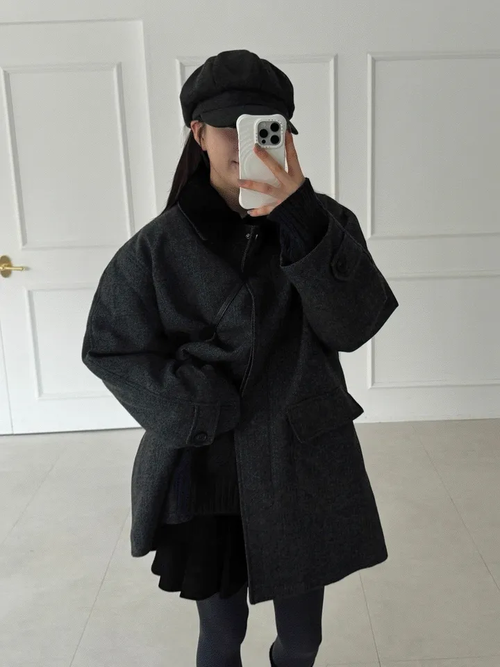 [겨울코트🖤/연말룩✨] 헤링본 울 누빔 코트 상세 이미지 4