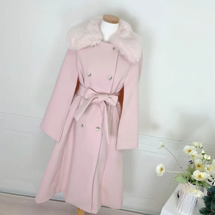 [롱케이프코트💗/고퀄보장✨] 롱VER. 알콩 울 캐시미어 폭스퍼 페이크퍼 밍크퍼 누빔안감 케이프 벨트 버튼 고급 우아 롱 판쵸 코트 망토 자켓 (4color) 연말룩 크리스마스 상세 이미지 36