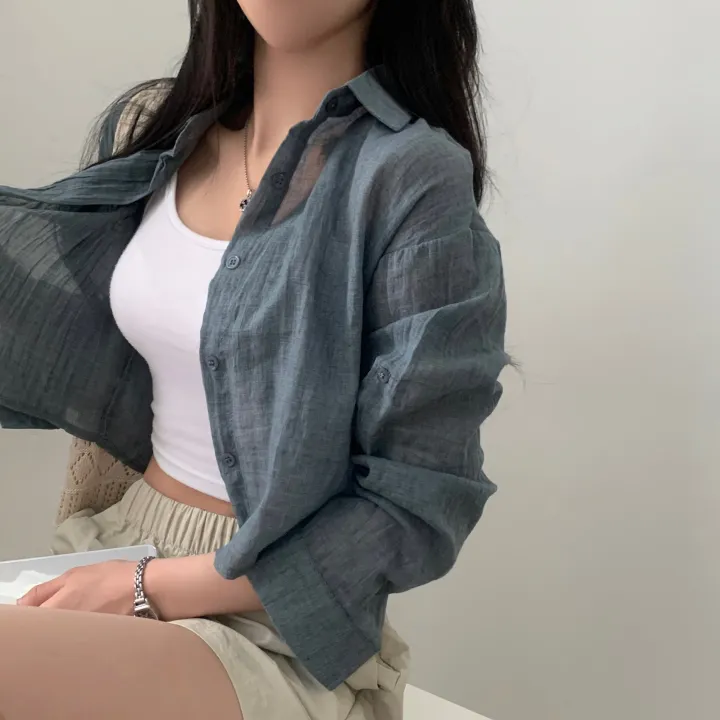 [살안타템17컬러✨/크롭&루즈핏] 햇빛차단, 린넨 시스루 루즈핏 거즈 셔츠/남방 블라우스 상세 이미지 56