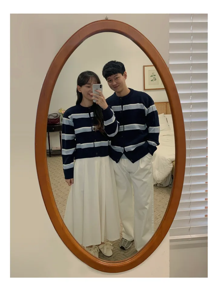 커플룩,시밀러룩베리 단가라 커플가디건 스트라이프 라운드가디건 시밀러룩 봄 꽃놀이 벚꽃 상세 이미지 16