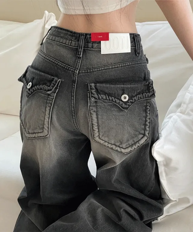 (OOTJ)린지 포켓 와이드 데미지 롱 블랙 데님 팬츠 one color/2 Size 상세 이미지 6
