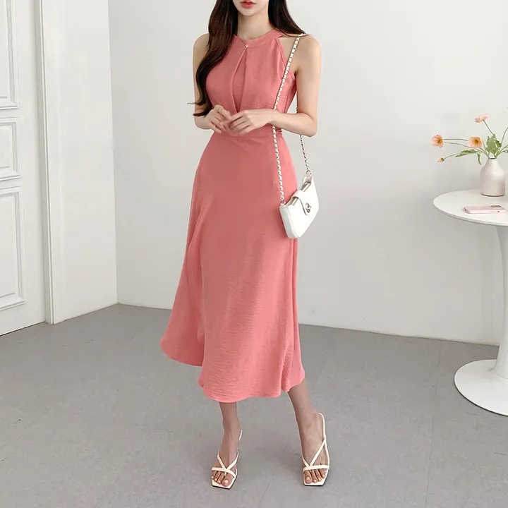 [블라우스+스커트set❤] 무드 홀터넥 나시 민소매 블라우스 랩 롱스커트 휴양지룩 투피스 세트 / 바캉스룩 하객룩 데이트룩 소개팅룩 파티룩 리조트룩 상세 이미지 8