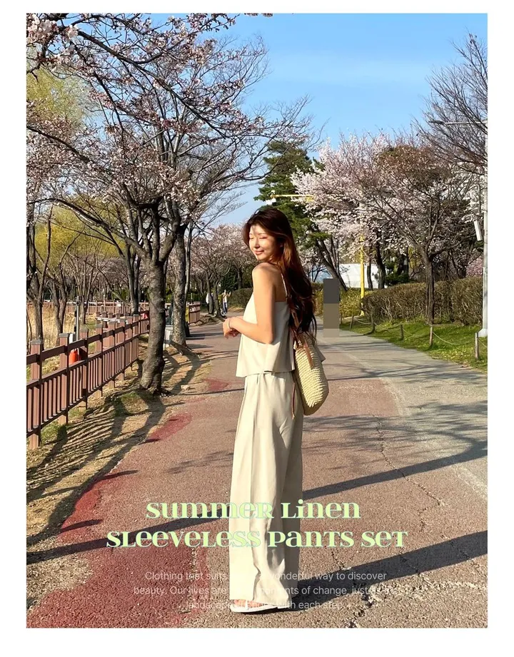 [🌈세트금액/문의폭주🎉] 린넨 핀턱 밴딩 플레어 나시 와이드팬츠 4color 상세 이미지 2