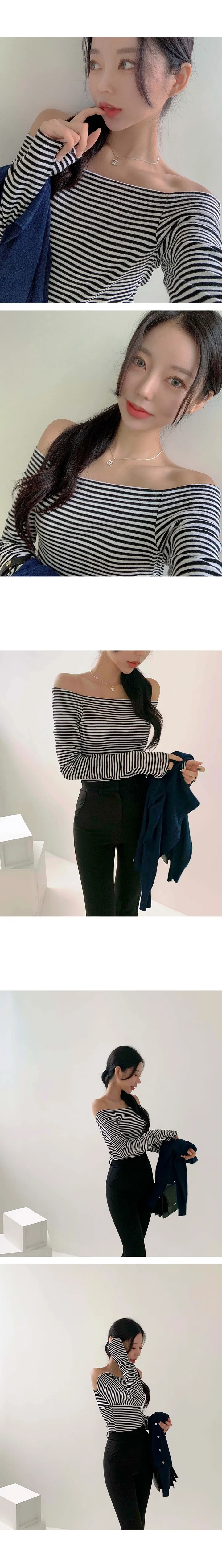 에스파🖤카리나🖤착용/ 캐비넷 단가라 오프티셔츠 상세 이미지 7
