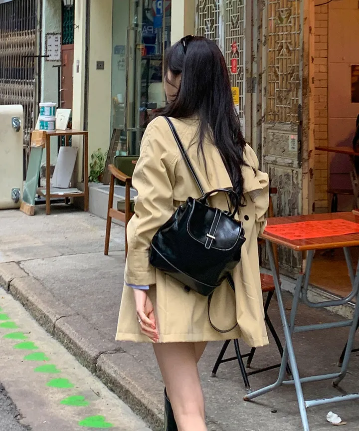 [귀욤아방핏🤎완전강츄] 하이넥 하프 숏 트렌치코트 오버핏 루즈핏 A라인 케이프 바바리 자켓 야상 점퍼 봄 가을 간절기 아우터 데일리룩 2COL 상세 이미지 46